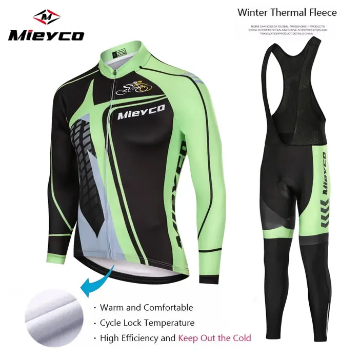 Hommes hiver vêtements de cyclisme thermique polaire à manches longues Maillot ensemble chaud respirant séchage rapide
