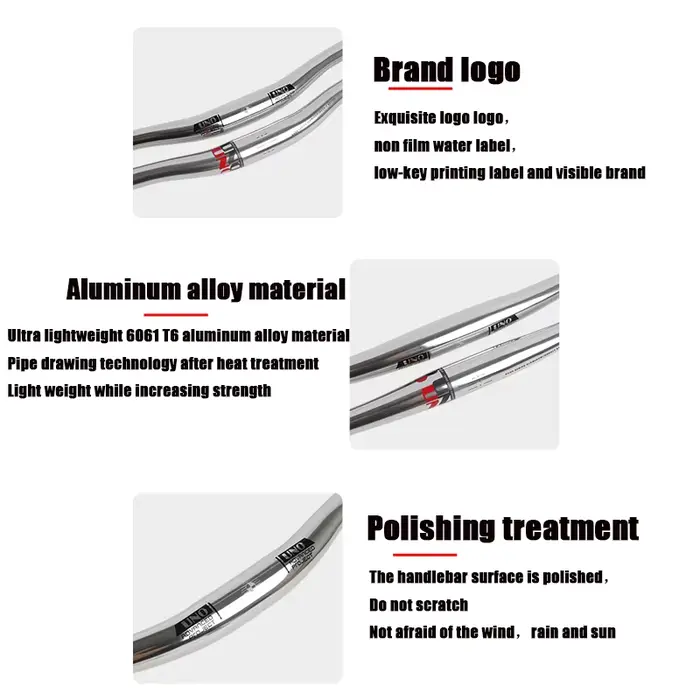 UNO-Guidon plat et courbé pour vélo, couleur argent, pour VTT, dimensions 31.8mm, 640mm, 680mm, 720m