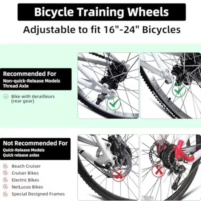 Roues d'apprentissage pour vélos adultes et enfants de 16 à 26 pouces, vélos multi-vitesses, construction en acier, supports de renforcement épaissis