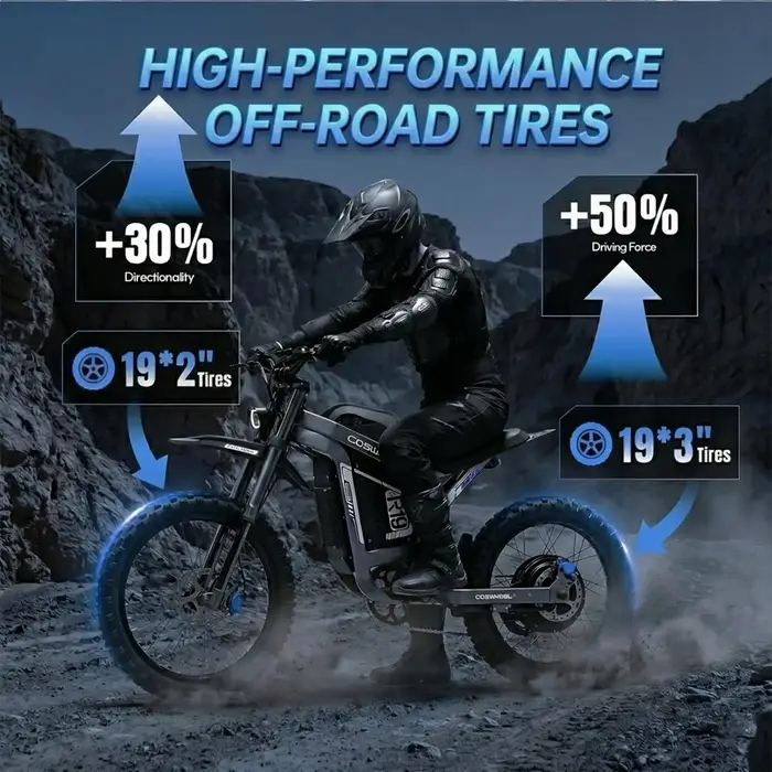 Moto électrique R19 VTT tout-terrain 9000W avec batterie lithium 72V 40Ah moteur sans balais et suspension intégrale pour conduite haute vitesse en montagne et forêt