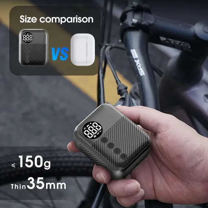 Gonfleur de pneus portable, mini compresseur d'air électrique 150 PSI avec manomètre numérique, arrêt automatique, pompe à pneus rechargeable pour vélo et voiture