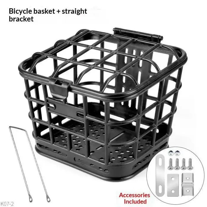 Panier avant de vélo en plastique noir creux détachable avec couvercle, ajustement universel pour vé