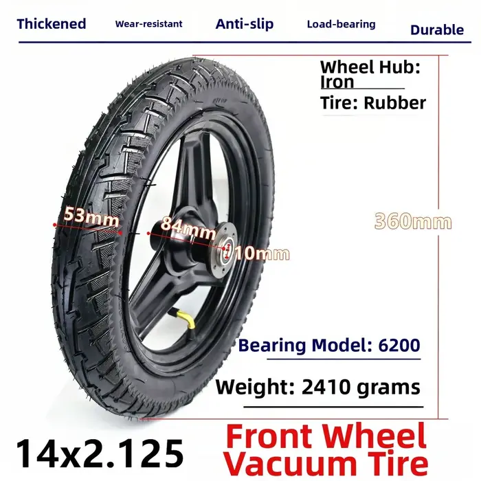 Roue avant de trottinette pliable de 14 pouces avec pneu solide sous vide 14x2.125