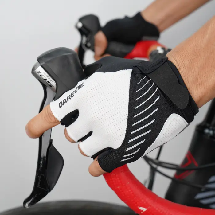 DAREVIE Gants de cyclisme rembourrés en gel pour hommes, tissu taïwanais, antichoc, sans doigts, con