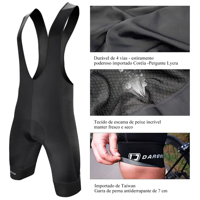 DAREVIE-Cuissard à Bretelles Respirant avec Coussretours en Gel 3D pour Homme, Short de Cyclisme de 