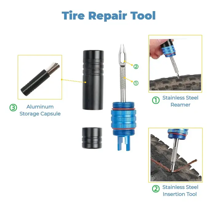 Kit de réparation de pneus de vélo sans chambre à air - Ensemble d'outils portables