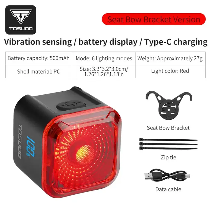 TOSUOD – feu arrière de vélo à détection de freinage, affichage numérique de puissance, démarrage au