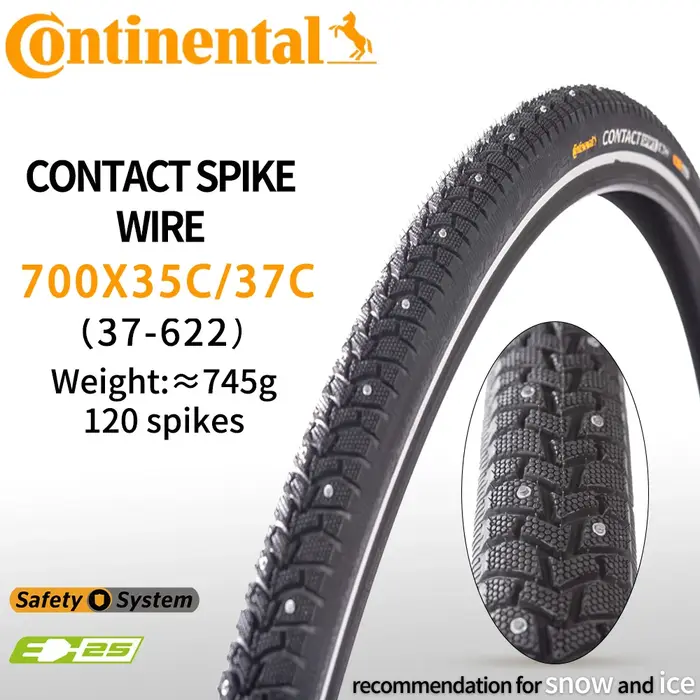 CONTINENTAL-Pointes Cloutées pour Vélo de Neige, Route Glacée, Opathie Bicycle d'Hiver, Contact 700C