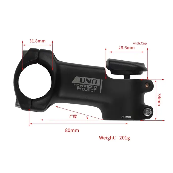 Tige de vélo UNO 7 degrés tige de vélo de route vtt 31.8mm riser carré avec couvercle 70-120mm pièces électriques de vélo de montagne