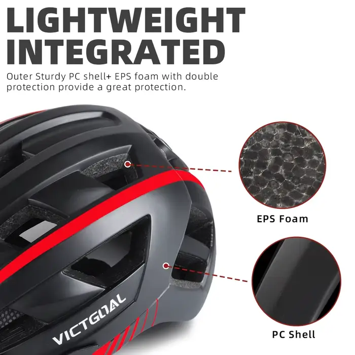VICTGOAL Casque de vélo pour hommes Lunettes de protection solaire Casque de cyclisme LED USB Lumièr