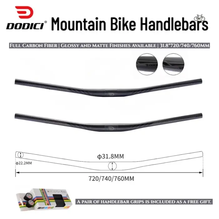 Guidon VTT entièrement en fibre de carbone DODICI 720 mm/740 mm/760 mm 9 °   Rise 5mm pour XC VTT vé