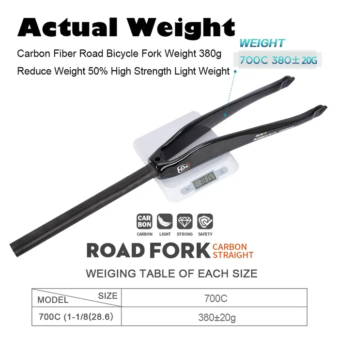 DODICI Tube droit 700C 28.6MM fourche à pignon fixe de route en Fiber de carbone