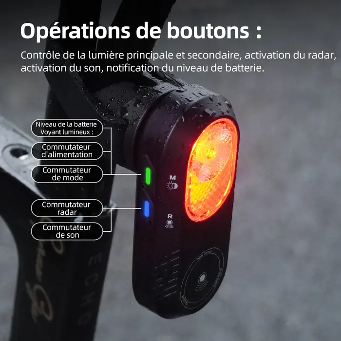 Feu arrière radar CYCLAMI LA150 pour vélo, feu stop intelligent, avertisseur de freinage, rechargeable, étanche IPX6, lampe arrière de sécurité pour cyclisme