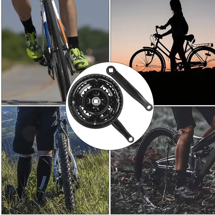 Pédalier en acier à haute teneur en carbone 24-34-42T avec protège-chaîne pour vélo de montagne à vitesse variable
