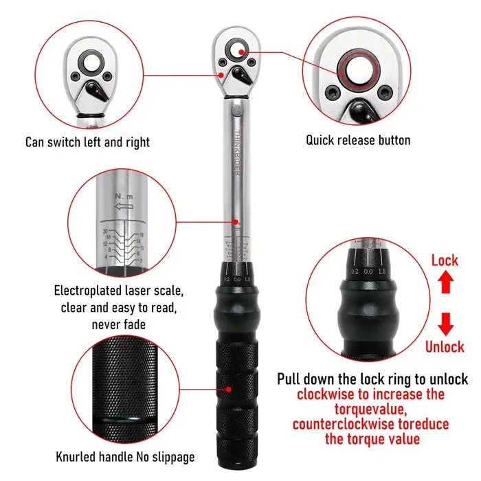 ThinkRider Professionnel NL-15 PRO Vélo Clé Dynamométrique 2-20N · m Clé Allen Outil Socket Set Kit