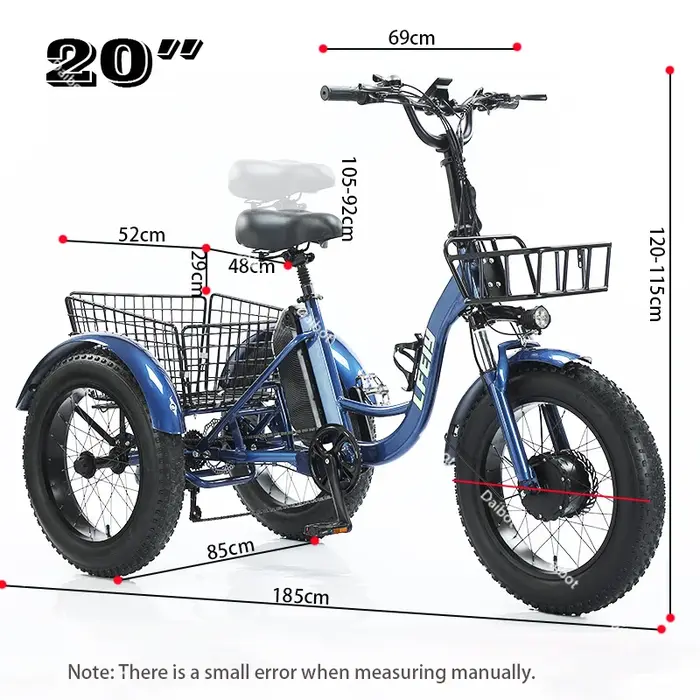 Nouveau 3 roues gros pneu adulte vélo électrique femmes ville 500W 20 pouces famille Cargo Tricycle