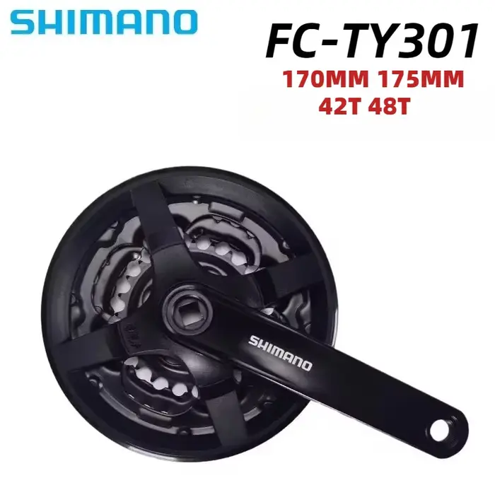 Groupe de pédalier SHIMANO TOURNEY TY - VTT comprenant FC-TY301 42T/48T-170mm/175mm 3x8/7/6 vitesses et boîtier