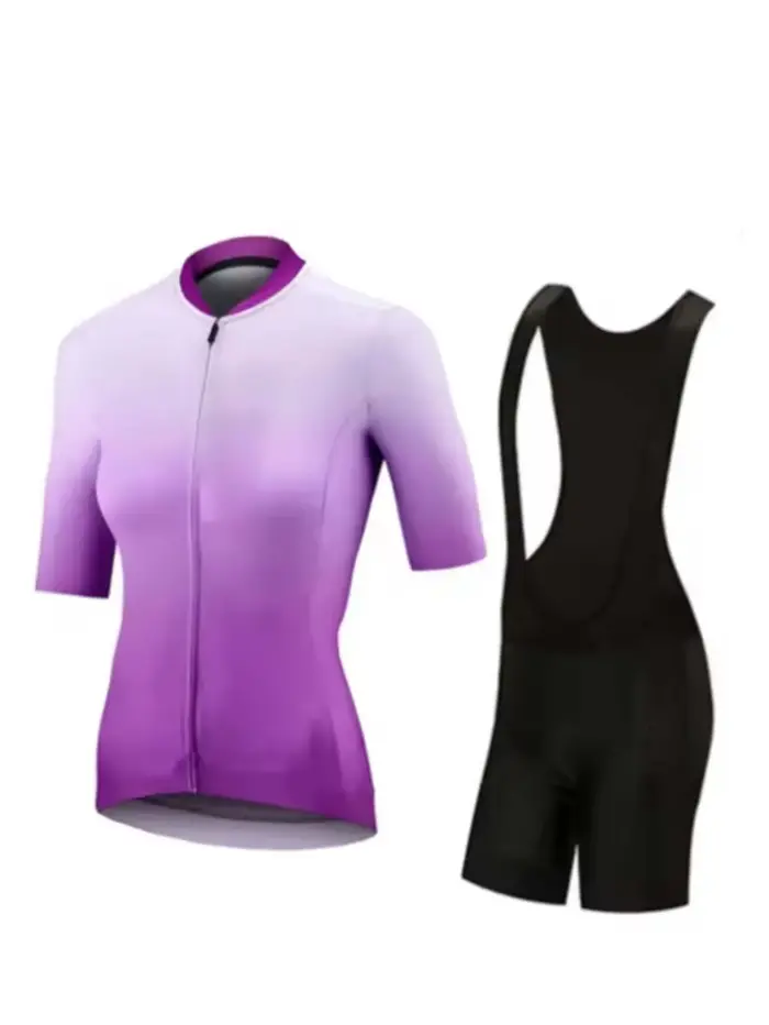 Ensemble de cyclisme à manches courtes pour femmes, col montant, fermeture éclair intégrale avec sho