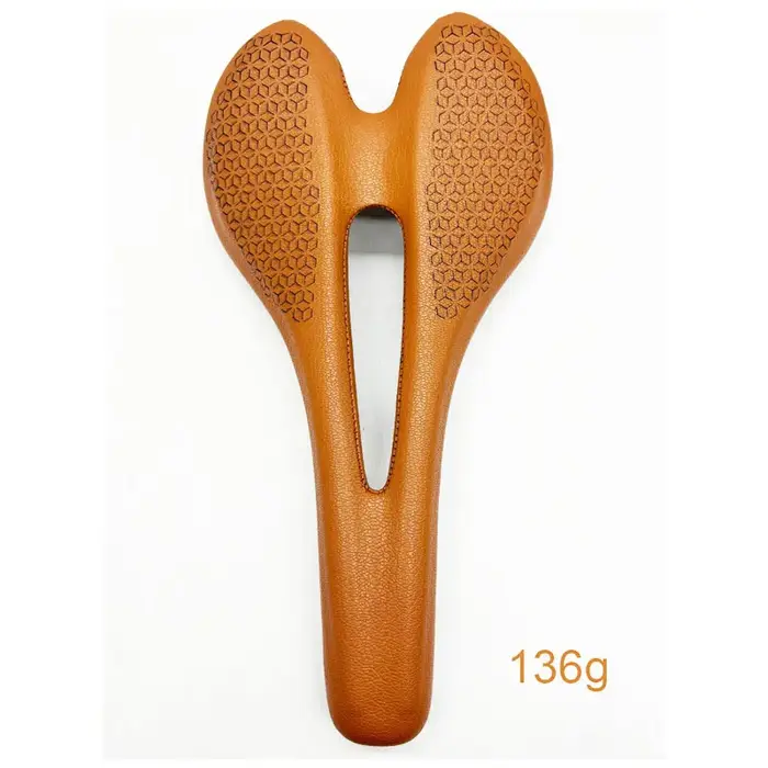 Selle de vélo rétro marron en fibre de carbone faite à la main de 150/143 mm - Ultra légère et respirante