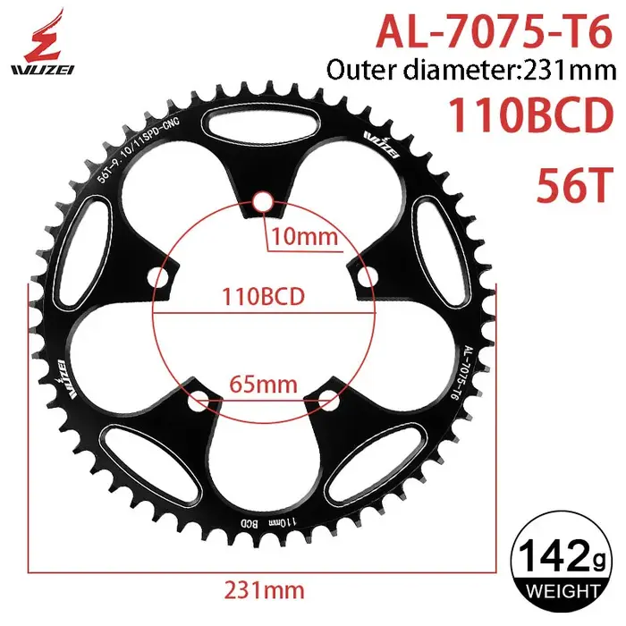 WUZEI 110BCD vélo de route 110 bcd plateau 5 boulons 36T 38T 40T 42T 44T 46T 48T 50T 52T 54T 56T 58T 60T plateau large étroit 110bcd