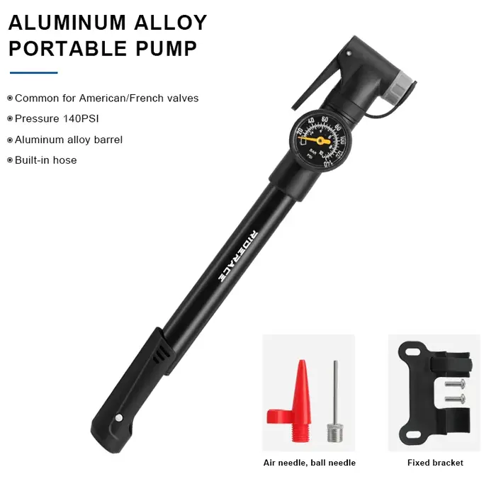 Pompe à vélo Portable avec jauge, gonfleur d'air manuel en alliage d'aluminium, pour vélo, voiture, 