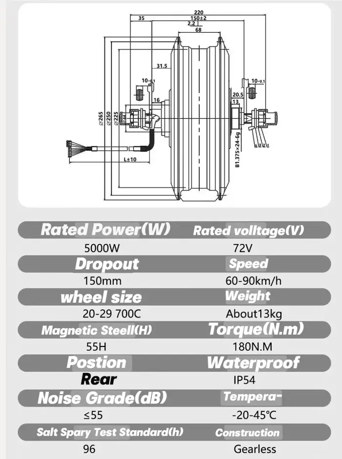Moteur de vélo électrique Jueshuai-MXUS 72V 5000W sans balais et sans engrenage