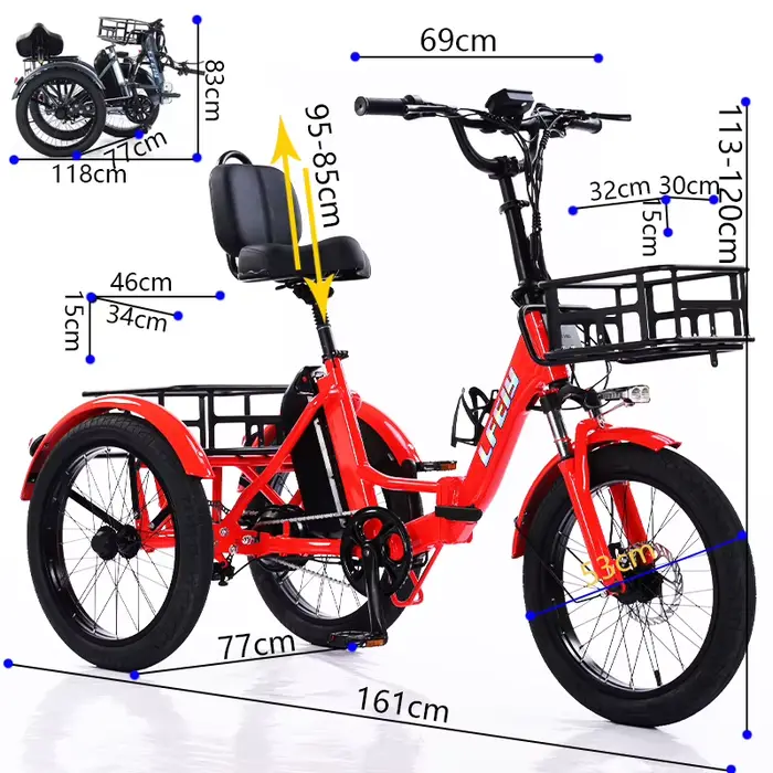 Tricycle électrique adulte Mini voiture véhicule cargo pliable 48V 350W 3 roues vélo