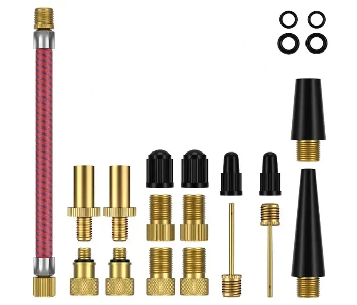 Kit de gonflage de pneus de vélo 21/26 pièces, aiguilles pour chambre à air, adaptateurs de tuyau d'