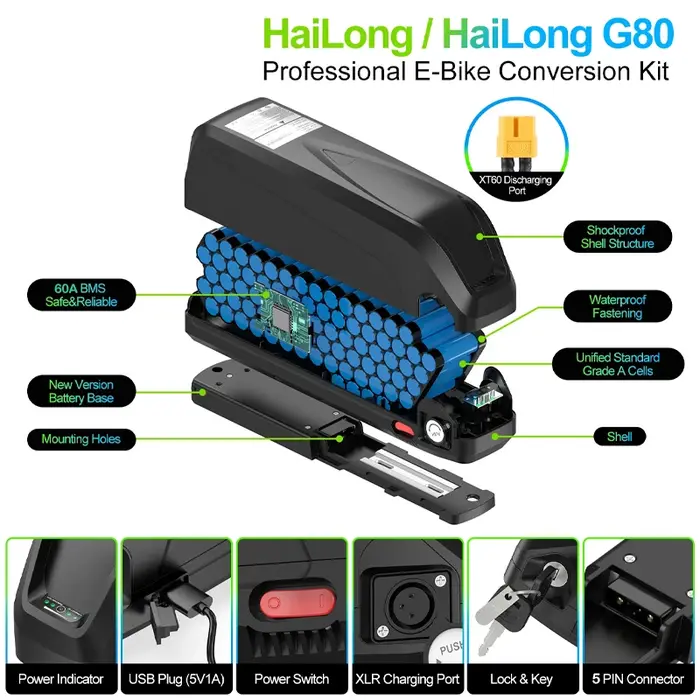 Batterie Vélo Électrique Hailong 36V 48V 52V 60V 72V 20Ah 24Ah 40Ah 50Ah 60Ah 30Ah Cham-rider Akumul