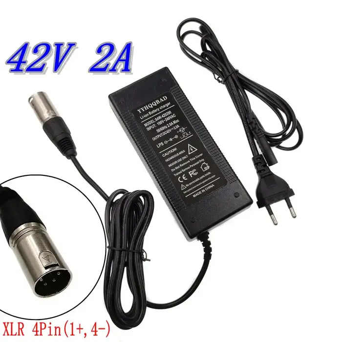 Chargeur de batterie lithium pour vélo électrique 42V 2A, pour batterie lithium 36V avec connecteur/