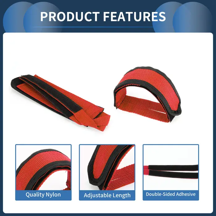 Sangles de pédale de vélo X Autohaux en nylon rouge renforcées à triple couche antidérapantes réglables pour VTT vélo de route et BMX