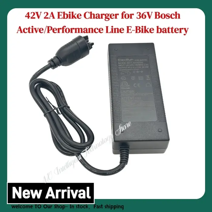 Chargeur de vélo électrique Elecrun 42V 2A compatible avec les batteries Bosch Active/Performance Line 36V pour vélos électriques