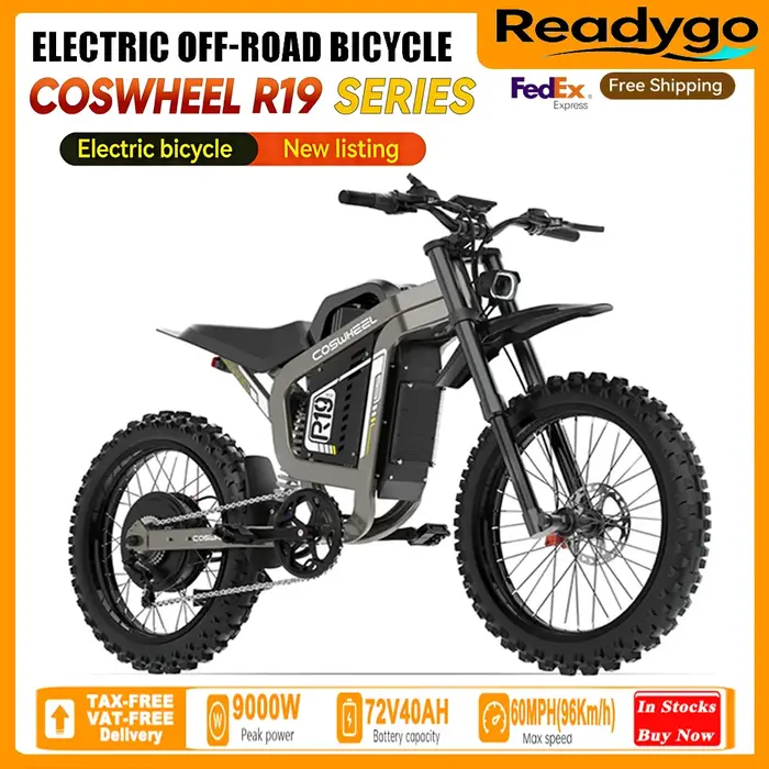 Readygo COSWHEEL R19 Moto électrique tout-terrain 9000W Haute puissance Batterie 72V40Ah Adulte Vitesse maximale 96