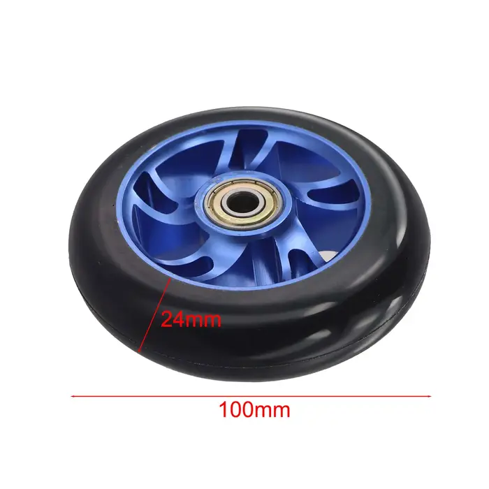2 roues de trottinette acrobatique bleues de 100 mm avec moyeu en alliage d'aluminium