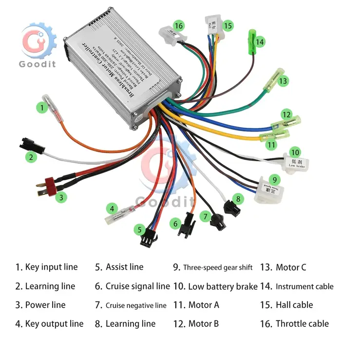 Contrôleur de vélo électrique 350 W 24-48 V, écran LCD de moteur à onde sinusoïdale avec régulateur 