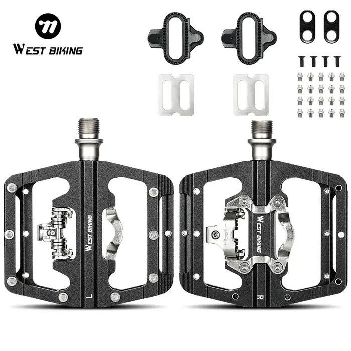 Pédales de vélo 2 en 1 double fonction Plat et SPD sans clip en alliage d'aluminium blanc pour VTT et route