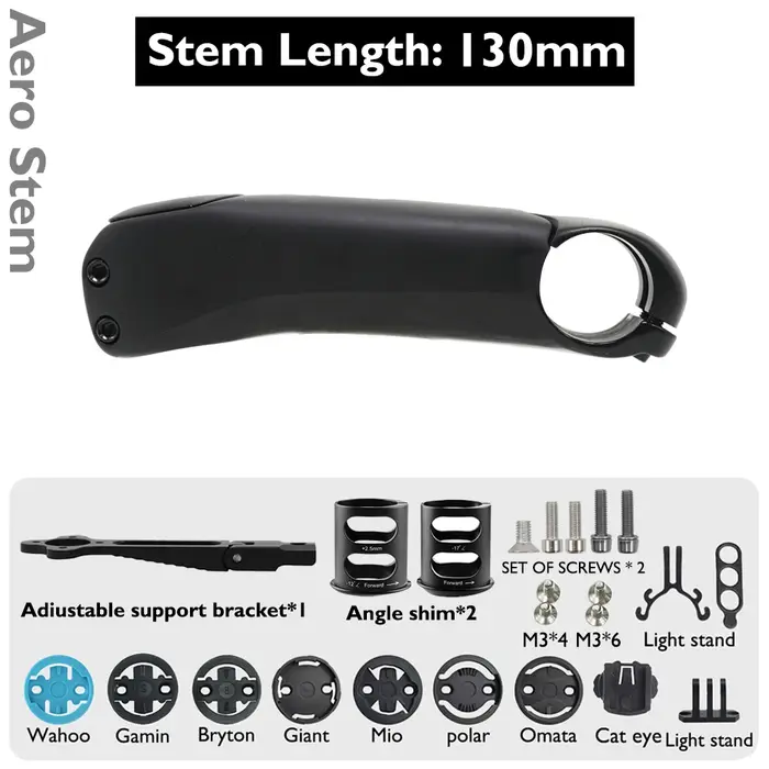 Tige de vélo de route Aero en carbone -17 ° à -7 ° Support d'ordinateur GPS réglable de 31