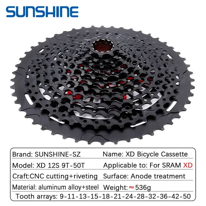 SUNSHINE XD Structure vélo Cassette 12 vitesses 9T-50T noir VTT roue libre 12V pour Sram XD