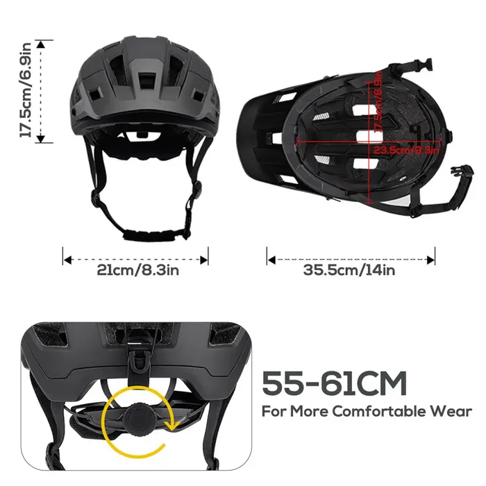Lixada casque de vélo 55-61 cm cadran réglable visière amovible Ventilation 14 évents d'air