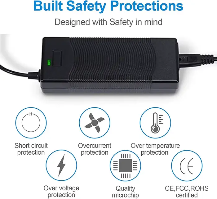 Chargeur de vélo électrique 42V XLR 3 broches pour batterie lithium 36V haute performance blanc pour scooter et vélo urbain