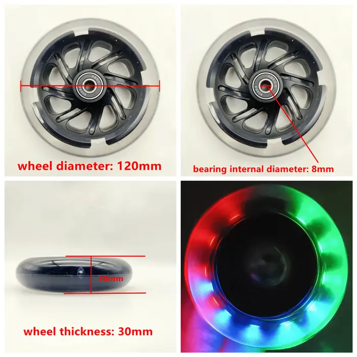 Roue de Scooter led clignotant, matériau PU 120x30mm 80x24mm, 2 roues/lot
