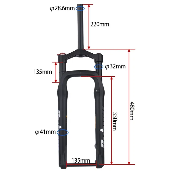 BOLANY fourche de vélo de neige vtt 26 pouces voyage 120mm alliage d'aluminium