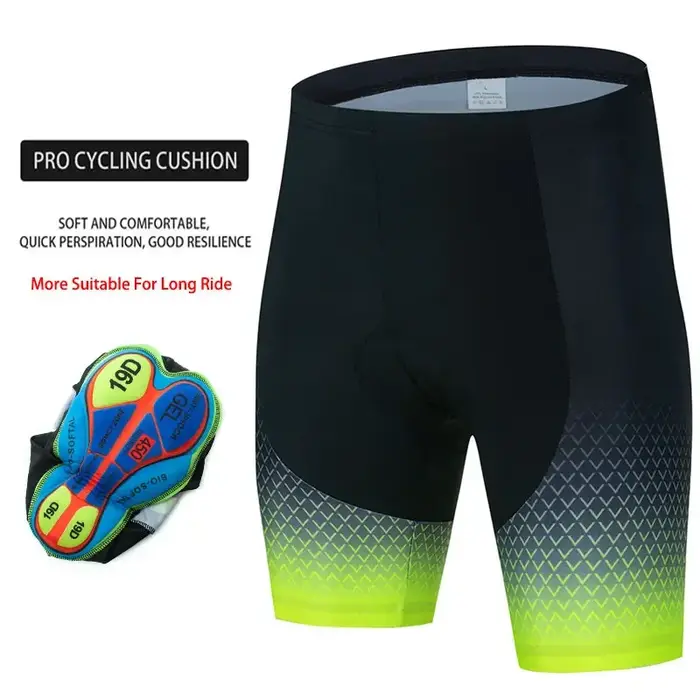 Shorts de cyclisme 19D avec rembourrage en gel antidérapant pour hommes