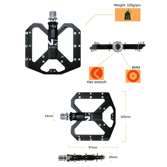 Nouvelles pédales de VTT pédale vtt vélo en aluminium plate-forme large pédales plates 9/16 "pédales de vélo à roulement scellé