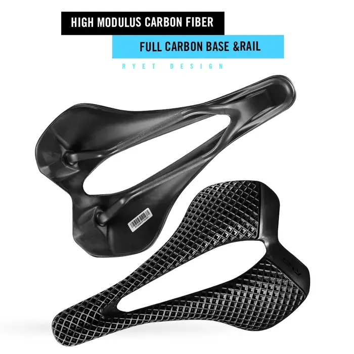 Selle de vélo de route RYET en fibre de carbone imprimée en 3D ultra-légère 148g pour cyclisme haute performance et confort d'élite