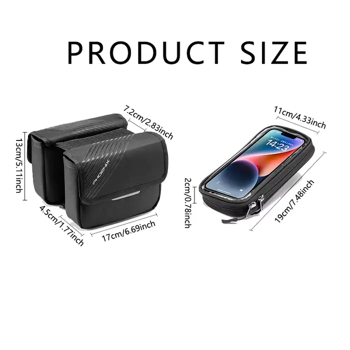 Sacoche pour tube supérieur de vélo avec étui de téléphone
