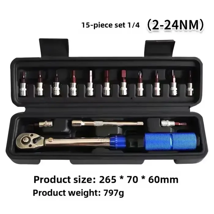 Jeu de clés dynamométriques 1/4 "2-24nm, 15 pièces, clé hexagonale bidirectionnelle pour vélo, outil
