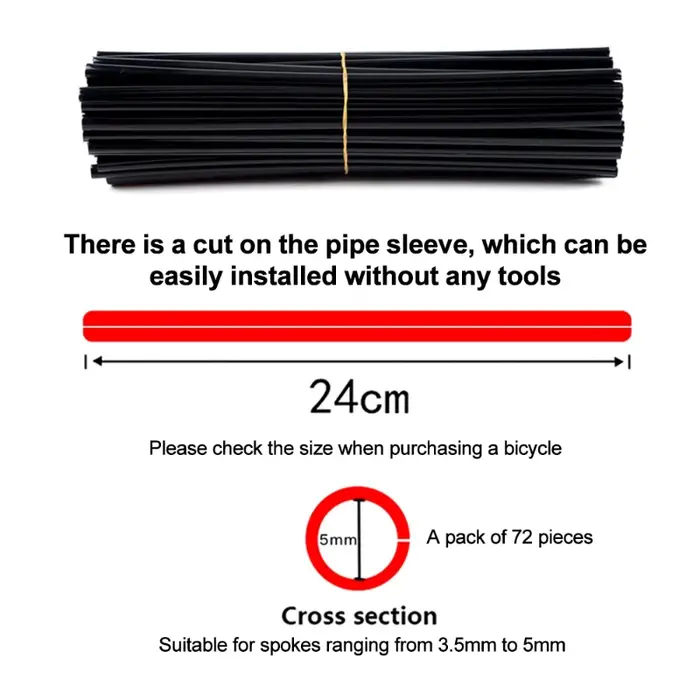 72 pièces enveloppes de protection de rayons de roue de vélo 24 cm Kit d'enveloppe