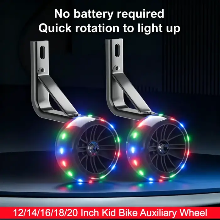 12/14/16/18/20 pouces enfants vélo auxiliaire clignotant roue enfants vélo roues d'entraînement roue d'équilibre latérale vélo monté Kit