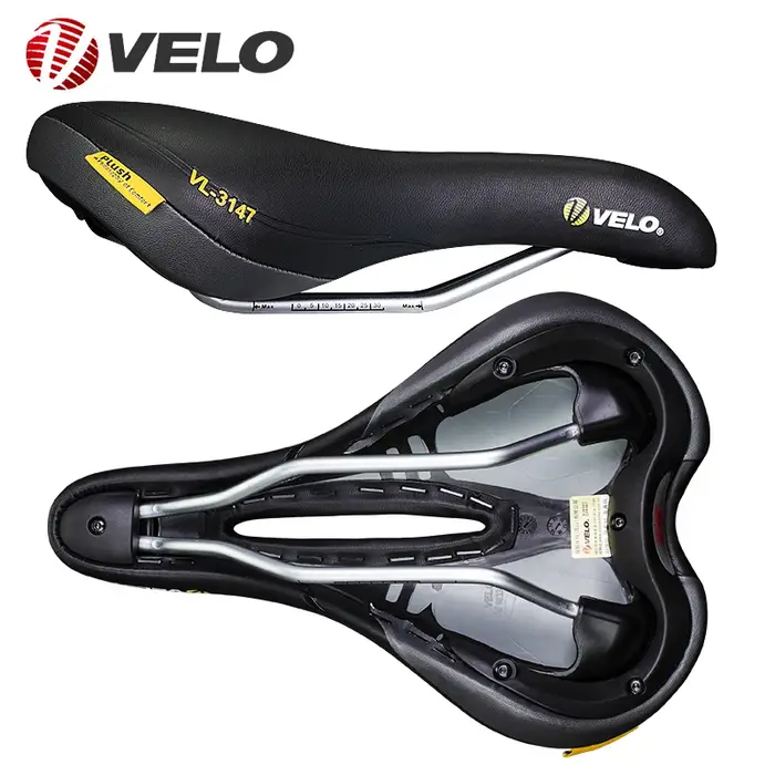 Selle de vélo VELO Original VL-3147 en cuir PU confortable avec rail en acier, pour VTT et vélo de route, coussin de siège unisexe, pièces de cyclisme